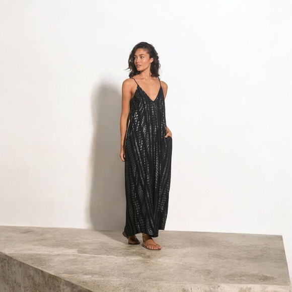 Elan Women's Cleo Bohemian Metallic Maxi Slip Beachy Flowy Resort Night  Size S - Picture 1 of 12